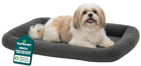 FurHaven Small Dog Bed Sherpa Fleece Bolster Crate Pad, Washable - Gray, Small
