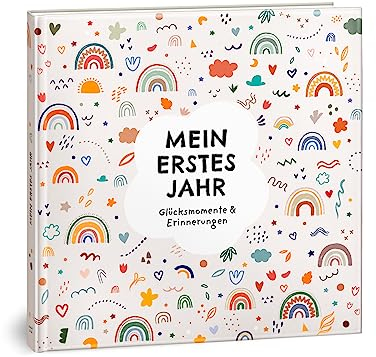 Babyalbum Mein erstes Jahr - Baby Erinnerungsbuch für die schönsten Momente - Das Babybuch zum Ausfüllen fürs 1. Lebensjahr - Ein besonderes Geschenk zur Geburt für Mädchen & Jungen: Boho Regenbogen