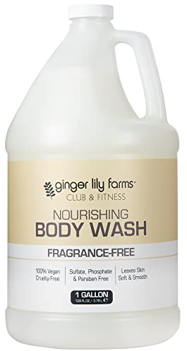 Ginger Lily Farms Club & Fitness Nourishing Body Wash, 100% Vegan & Cruelty-Free, Bath & Shower Gel for Men and Women, Fragrance Free, 1 Gallon (128 fl. oz.) Refill