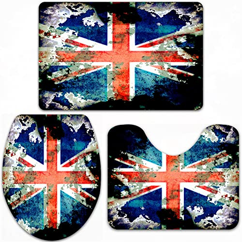 URSOPET Badteppich-Set 3-teilige, rutschfeste,Im Alter von extrem Grungy Distressed Union Jack Flag of Britain British Country,rutschfeste Badematte, U-förmiger Konturteppich und Toilettendeckel