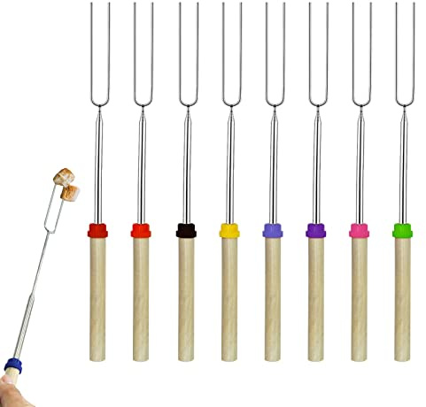 8 Stück Marshmallow-Bratstäbchen, 8 Farben, extra lang, 88 cm Smores-Sticks, Hot-Dog-Gabeln, Edelstahl-Smores-Set für Feuerstelle, kindersichere Grillgabeln für Lagerfeuer, Lagerfeuer und Grill