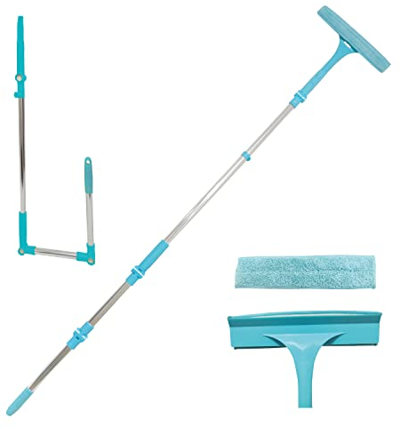 Cleanrite® Fensterputzer Set mit Teleskopstiel | Fensterwischerset mit Mikrofasertuch, Waschbar bis zu 60°C | 2 in 1 Zusammenklappbarer Fensterreiniger Innen- und Außenbereich | 64 bis 190 cm | Grün