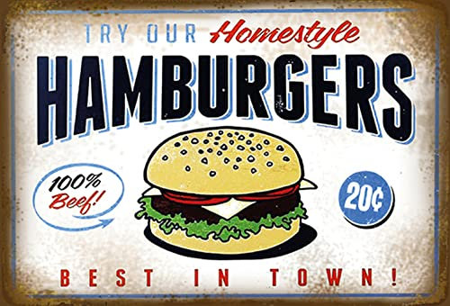 Blechschild 20x30cm gewölbt Hamburger best in town 100% Beef Deko Geschenk Schild