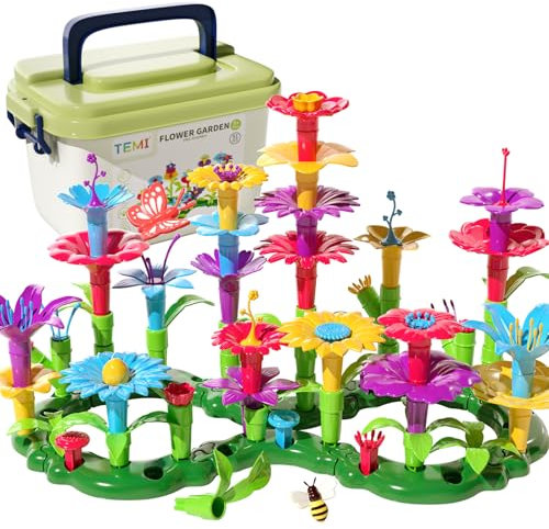 TEMI Kleinkind Spielzeug Geburtstagsgeschenke für 3 4 5 6 7 Jahre alte Mädchen Jungen, 91 PCS Blumen Garten Gebäude Spielzeug STEM Bildungsaktivität Blumenstrauß Deko für Kinder Alter 3-6