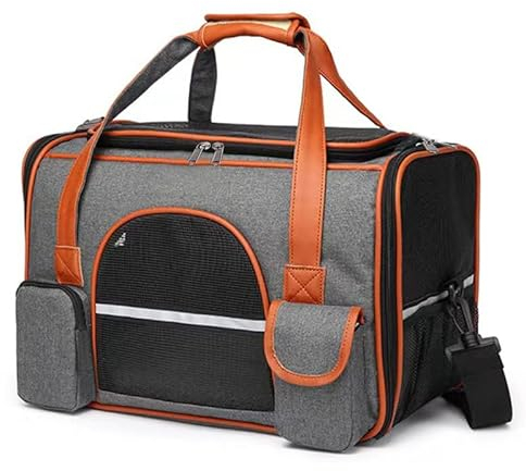 Borsa da Trasporto per Cane Gatto, 45x28x25cm Trasportino Aereo Auto Cane Gatti Taglia Piccola con Tappetino Rimovibile, Ripiegabile Zaino Morbido e Traspirante per Animali Domestici da Viaggio