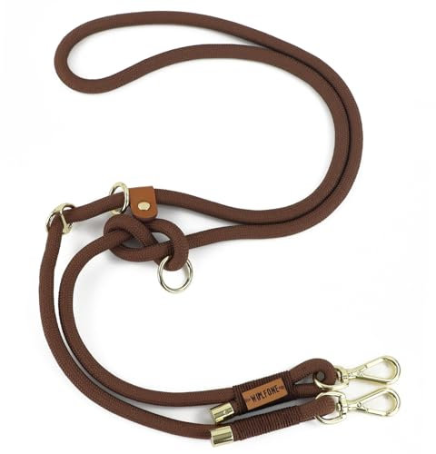 Wolfone Multi-Functional Double-Ended Rope Dog Lead Hand Free Heavy Duty Adjustable Lead for Large Medium Small Dog Brown