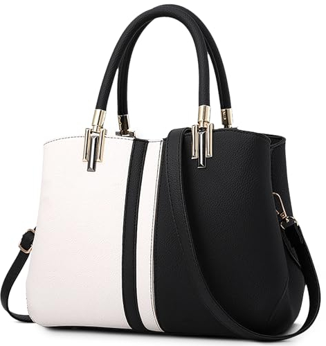 FOLOVEYA Handtasche Damen Mode Umhängetasche Elegant Spleißen Schultertasche Frauen Tote Taschen PU Leder Shopper Henkeltaschen für Reisen Arbeiten Schule Schwarz