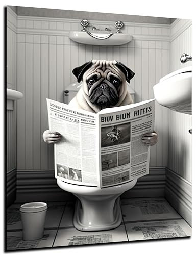 DARO Design - Images décoratives pour toilettes d'invités, salle de bain, toilettes, impression d'art sur toile 6 mm HDF, 30 x 20 cm, motif carlin - Décoration murale amusante - Poster sur toile -