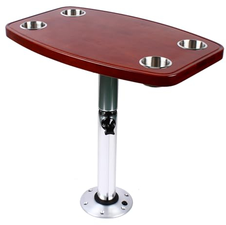 KEESUNG Bootstisch 4 Getränkehaltern, Teleskopisch Wohnmobiltische AblagefäCher GeträNkehalter Marine RV Motorheim Bootstisch Tisch Verstellbar Lackierte Tischplatte, 600 x 380mm