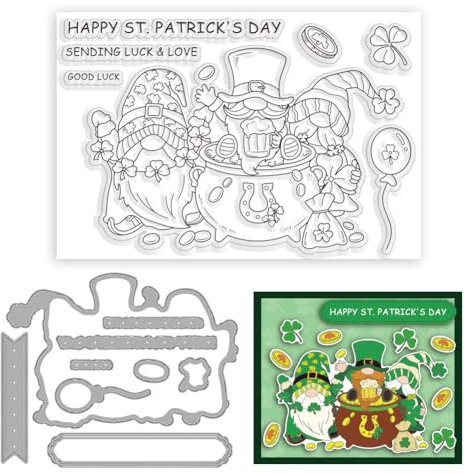 ORIGACH Saint Patrick's Day Wichtel klare Stanzschablonen und Stempelset für Kartenherstellung Saint Patrick's Eckstanzformen Und Stempel-Set für DIY Scrapbooking Journaling Fotoalbum Handwerksbedarf