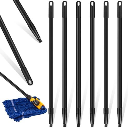 Ziliny 6 Pcs Fiberglass Broom Handle Black Replace Broom Stick, 1 x 48