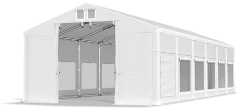 DAS COMPANY Partyzelt 8x12x2,5m Lagerzelt Universalzelt Pavillon mit Moskitonetz Zelt weiß Pavillon Zelt 560g/m² PVC Plane wasserdicht Gartenzelt Winter SD - Festzelt - Gartenpavillon - Gartenhaus