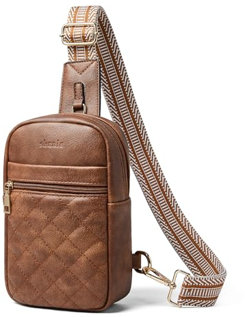 Shrrie Kleine Schultertasche für Damen, Bauchtasche, Crossbody-Tasche für Damen, trendig, Brusttasche für Damen und Herren, für Reisen, 2-1 zweifarbig, Braun, Gesteppt