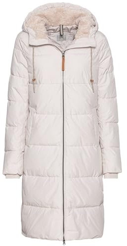 camel active Damen Langer Puffermantel mit gefütterter Kapuze Perlweiß, womenswear-42
