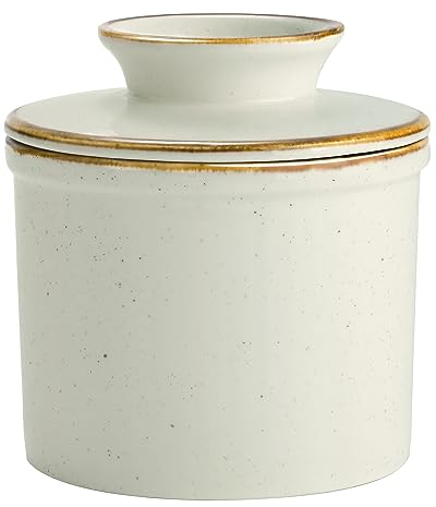 KILNGPT Butter Dish with Lid,Reactive Glaze French Butter Crock for Counter, Ceramic Butter Keeper with Waterline Spreadable and Soft Butter- Green