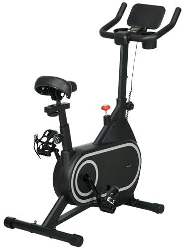 SPORTNOW Bicicleta Estática Bici Estática con Volante de Inercia 4 kg Resistencia Magnética Ajustable Pantalla LCD Silencioso Asiento Ajustable y Soporte de Vasos Carga 120 kg para Casa Gimnasio Negro