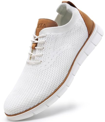 LEZTA Men's Casual Dress Sneakers Business Lightweight Oxfords Arch Support Walking Shoes(White C Size 8)