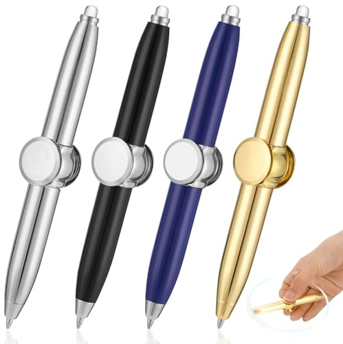 saerryor Drehstift, Fidget Pen, Stressabbau, Stimmungsregulierung, Schreibwerkzeug, praktischer Metallstift-Strahler mit LED-Licht für Beleuchtung, Signatur, 4 Stück