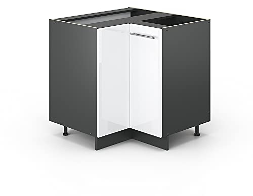 Vicco Eckunterschrank Fame-Line, Weiß Hochglanz/Anthrazit, 80.5 cm, AP Anthrazit