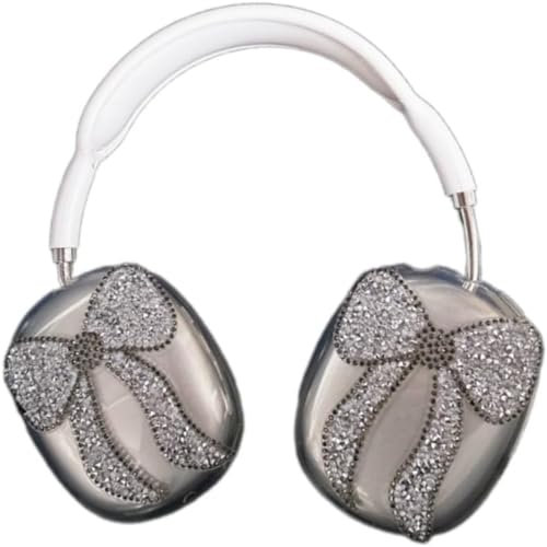 PLXBYC Cute Bow Luxurious Design Case For AirPods Max Headphones,Clear Crystal Glitter Shining Bling Diamonds Cover for AirPods Max Gift for Ladies Girls (Silver)