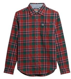 Superdry Herren Langärmeliges Holzfällerhemd aus Baumwolle Buckshot Kariert Rot XXL
