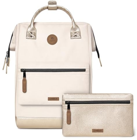 CABAIA - Sac à Dos Adventurer Alger - Maxi 23L - Déperlant - Compartiment Ordinateur Portable 15 - 2 Poches - Certifié Vegan - Sac Voyage, Affaires, École pour Homme et Femme - Beige