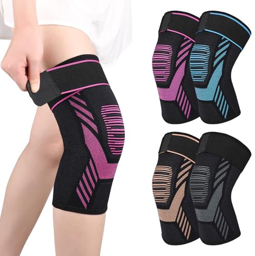 Bcautay 1 Stück Kompression Knie Bandage Kniebandage mit Verstellbarer Klettverband für Meniskusriss Arthritis ACL Gewichtheben Basketball (Rosenrot, L)