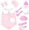 Baby Puppe Zubehör -BabyPuppe Fütterung und Pflege Set mit Flasche Hut Socken für Mädchen Spielzeug Geschenk, Puppenzubehör Puppenkleidung passen 14-16 Zoll 18 Zoll und 43 cm Puppe