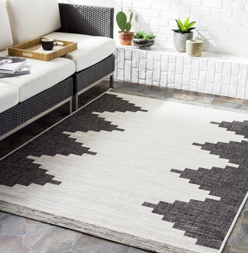 Livabliss Rubal Lagada Indoor Outdoor Rug – 200x275 cm, Black, Cream & Grey