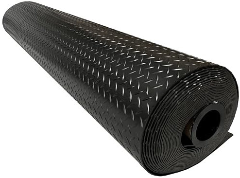 Shield Autocare © Heavy Duty Commerical Grade PVC Vinyl Floor Matting Garage Industrial Large Diamond Checker Black | Blue | Light Grey | Dark Grey | 1.3m Width | 3.2mm Thick (Black, 2m x 1.3m)