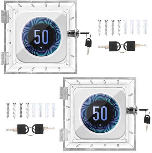 2PCS Thermostat Cover with Lock, Wall Mounted Acrylic Thermostat Guard Box with 4pcs Screws & Bolts, Transparent Thermostat Protective Cover for Restaurants School Ac Panel (2PCS#1 Keylock)