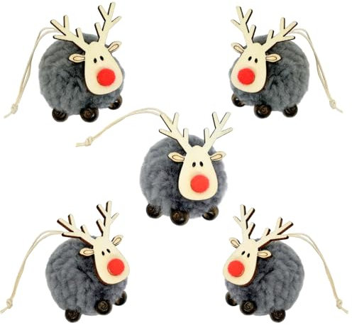 BoBoU Weihnachtsschmuck Graublau Rentier 5er-Set aus Holz und Filz Weihnachtliche Baumanhänger Weihnachtsbaumschmuck Weihnachtsbaum Deko Anhänger Weihnachtsdekoration Dekoration (Rentier Graublau 5er)