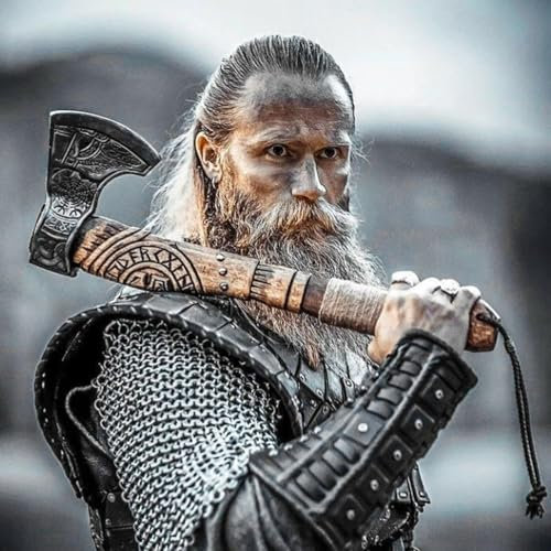 Viking Axe High Carbon Steel Sharp Blade Hand Forged Hunting Camping Axes, Ashwood Handle, Vikings Bearded Outdoor Ax, Hatchet Tomahawk Gift, Wood Splitting Axe, Xmas Birthday Gift with Leather Sheath