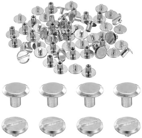 QUARKZMAN 30set M4 x 6mm Chicago Screw Testa Fessurata metallico Chiodi Rivetto Perno Vite Rivetti per Fai Da Te Cintura Borsa Legatoria, Tono Argento
