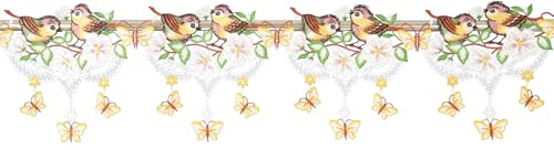 Stangendeko Vögel und Schmetterlinge Feenhaus Scheibengardine aus Spitze Fensterdeko Fensterschmuck Handarbeit Deko Fenster (80 cm breit = 5 Rapport)