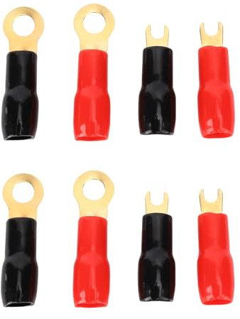 4 Gauge Strip Spade Terminal, Fork Adapters Connectors Plugs Black Red Copper for Speaker Sound System Crimp Terminal with Electrical Wire Connector for Electronic Device