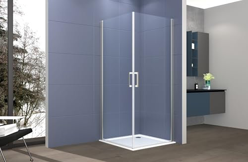 Box doccia angolare 90x90 cm apertura due ante battenti H200 cm cristalli trasparente 6mm profilo SATINATO IVO