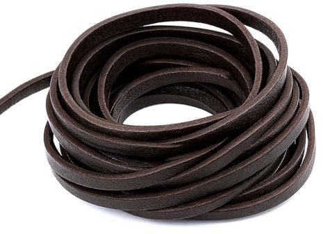 Ouligay Cordon plat en cuir véritable pour loisirs créatifs, fabrication de bijoux, colliers, bracelets, lacets de chaussures en cuir tressé pour bottes, lacets de chaussures - 3 mm x 5 m