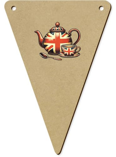 5 x 140mm 'Union Jack Teapot' Wooden Bunting Flags (BN00086625)