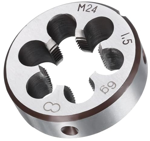 TA-VIGOR 1 x M24 x 1,5 metrische verstellbare Gewindeschneider, legierter Werkzeugstahl, Rechtshänder, runde Schneideisen zur Bearbeitung, Korrektur oder Reinigung von Außengewinden (Metall