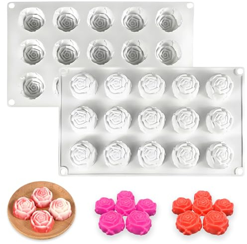 CHENNAN Rose Mousse Silikon Kuchenform 3D-Silikonform für Kuchen 15-Hohlraum Silikon Backen Formen 3D-Blumenrand Dessert Mousse Backformen Antihaft-Backform Für Das BackenSeife Backform (Rose)