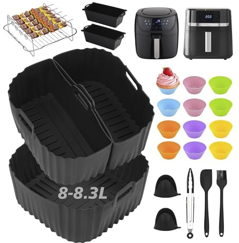 Ninipie 28 Stück Silikonform Heißluftfritteuse für Russell Hobbs Air Fryer xxl 8L 8,3L Zubehör für Russell Hobbs Air Fryer 8L 27170-56, Airfryer Accessories Liners Silikon Einsatz Silikoneinsatz