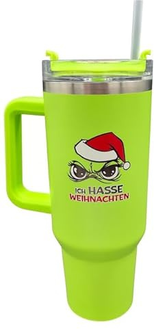 M.Kritzinger's Thermobecher Weihnachtsmuffel, Festtags-Muffel, 1200ml, 28x10cm, mit Strohhalm, 3 Designs (Ich hasse Weihnachten!)