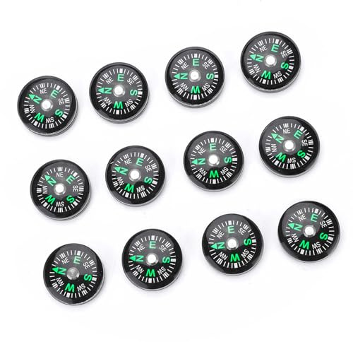 Bediffer Mini -Taschenöl -gefülltes Kompass 12PCS Leicht Tragbares Knopfüberleben Zubehör Wandercamping Outdoor Aktivitäten