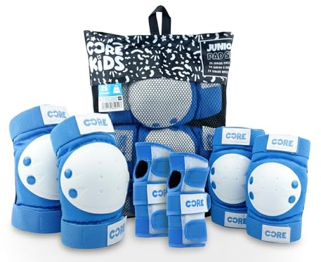 CORE Junior Triple Pad Set Knee Pads Elbow Pads Wrist Guards 6 in 1 Protective Gear Set for Kids Youth Adult for Skateboarding Scooter Cycling BMX Skating Skate - S (9-15 Years) - Blue
