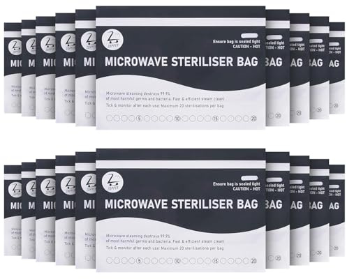 Microwave Steriliser Bags, Large, 20pcs | Chemical-Free Steam Bags for Baby Bottles, Teethers & Accessories, 20 Uses Each, Marking System Included