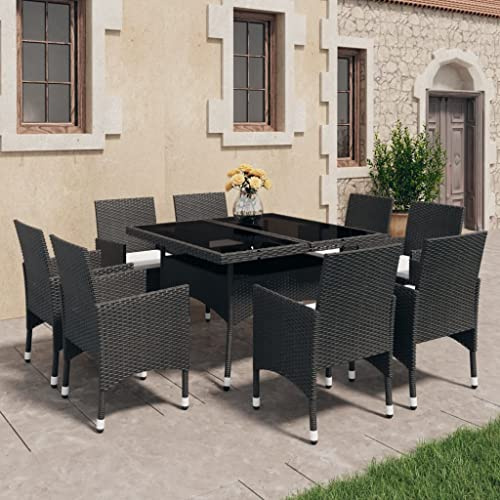 Mandloder Salon de jardin en rotin synthétique noir, avec table en verre trempé, 120 x 120 cm, pour terrasse et balcon, résistant aux intempéries