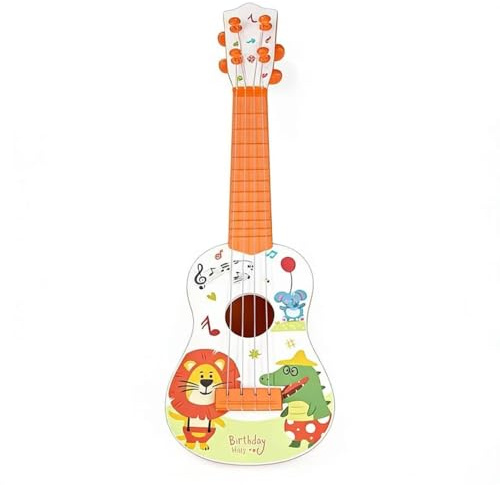 Gitarre für Kinder, 42cm Kindergitarre, Musikspielzeug Ukulele Instrument, Kindergitarre Musikinstrumente, Stimmbare Nylonsaiten, Mit 4 Verstellbaren Saiten und Plektren, für Kinder (Orange)
