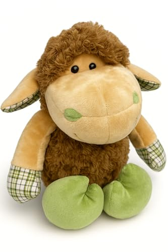Generisch Plüsch Lamm 25 cm – Weiches Kuscheltier Schaf in Braun & Grün, Liebevoll gestaltetes Stofftier für alle & Erwachsene, Flauschiges Plüschlamm zum Einschlafen & Verschenken (Weiß) (Braun)