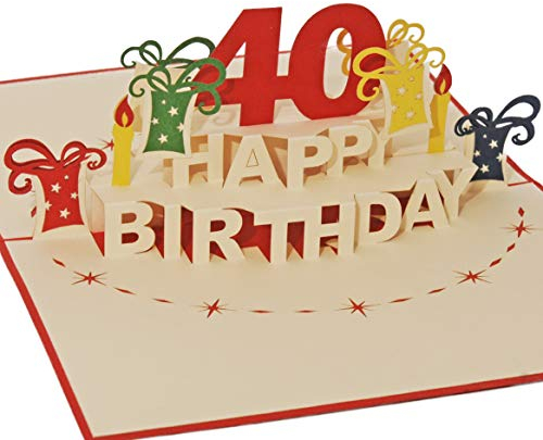 Favour Pop Up® - 3D Glückwunschkarte zum runden 40. Geburtstag. Ein filigranes Kunstwerk, das sich beim Öffnen als Geburtstagstorte entfaltet. ALTA40R
